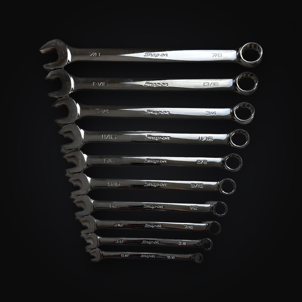 Snap-on 10 pc SAE 12-Point Flank Drive Combination Wrench Set, 5/16 to 7/8 in., USA - OEX710