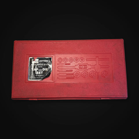 Craftsman 59 pc high speed steel SAE tap and die set 9-52311, red case closed showing the Sears Craftsman label