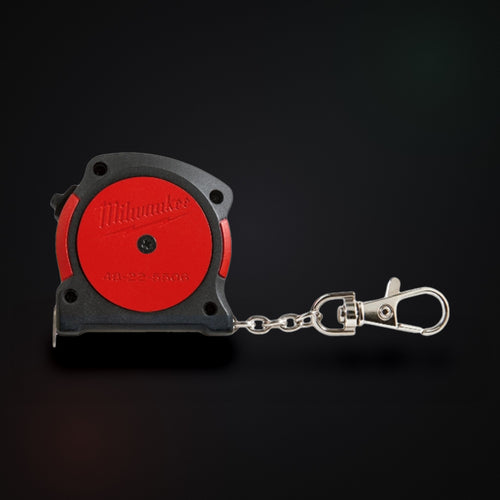 Milwaukee 48-22-5506 keychain tape measure back with keychain clip on dark FixingCanoe backdrop