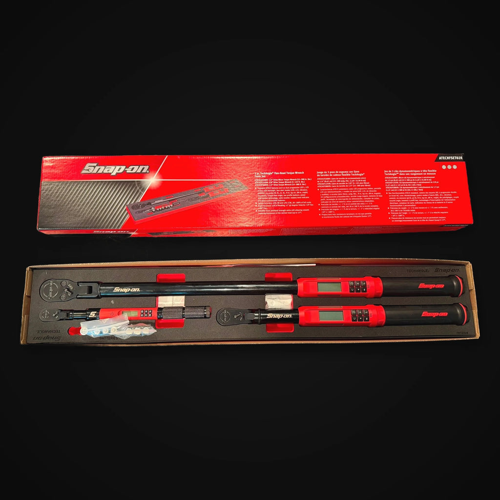 Snap-on ATECHFSET02R 3 pc flex-head TechAngle torque wrench set, very lightly used, in red PRO-FI foam with retail box